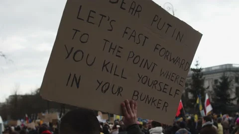 Protest Against The Russian War Invasion In Ukraine. Ukrainian Flag, Protester Stock Footage 171108022