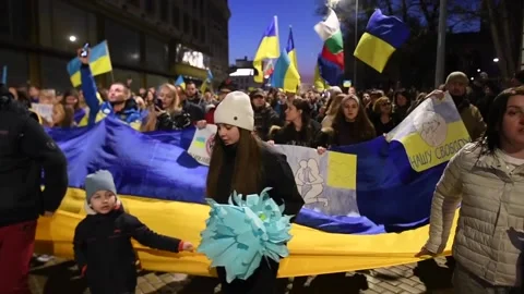 Protest against the Ukrainian war in front of the Russian embassy in Sofia, BULG Stock Footage 204110877