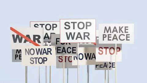 Protest against the war. Demonstration with posters. 3d illustration Stock Photos