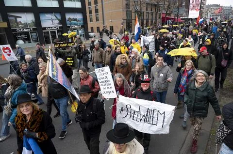 Protest against Willem Engel's arrest in Amsterdam, Netherlands - 20 Mar 2022 Stock Photos
