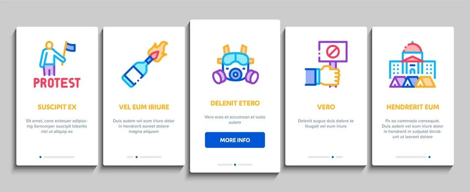 Protest And Strike Onboarding Elements Icons Set Vector 库存插图