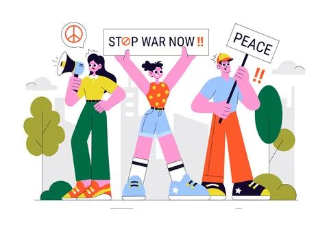 Protest Anti War Resistance Demonstration Illustration Featuring Protesters.. Stock Illustration