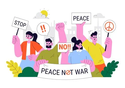 Protest Anti War Resistance Demonstration Illustration Featuring Protesters.. Stock Illustration