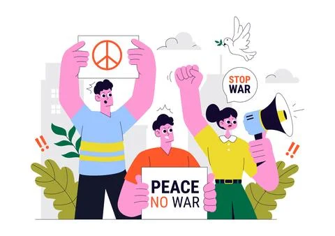 Protest Anti War Resistance Demonstration Illustration Featuring Protesters.. Stock Illustration