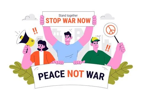 Protest Anti War Resistance Demonstration Illustration Featuring Protesters.. Stock Illustration