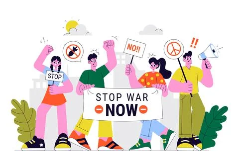 Protest Anti War Resistance Demonstration Illustration Featuring Protesters.. Stock Illustration