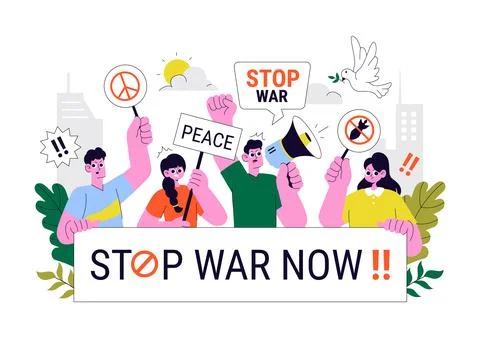 Protest Anti War Resistance Demonstration Illustration Featuring Protesters.. Stock Illustration