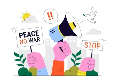 Protest Anti War Resistance Demonstration Illustration Featuring Protesters.. Stock Illustration