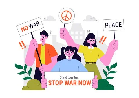 Protest Anti War Resistance Demonstration Illustration Featuring Protesters.. Stock Illustration
