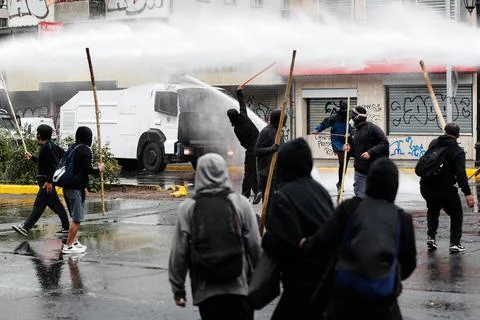 Protest for the autonomy and resistance of the Mapuche people in Santiago, Chile Stock Photos