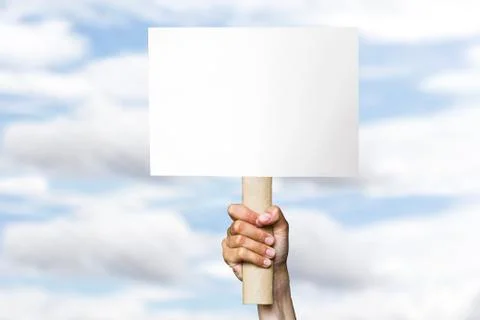 Protest banner on cloudy sky background Stock Photos