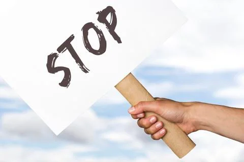 Protest banner on cloudy sky background Foto stock