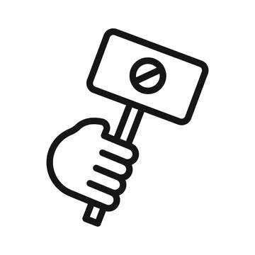 Protest banner in hand icon Black line art vector logo Illustrazione stock