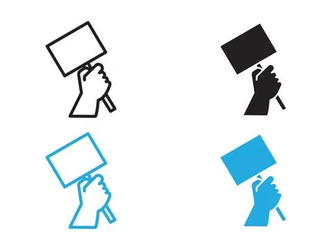 Protest banner in hand icon black and white vector outline sign Illustrazione stock