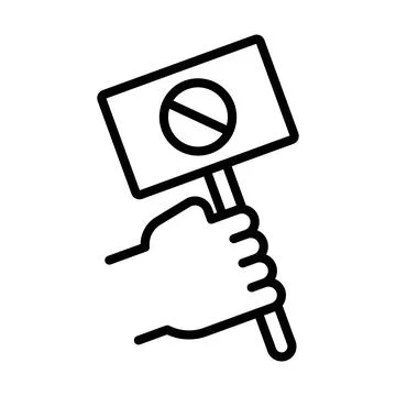 Protest banner in hand icon linear logo mark in black and white Illustrazione stock