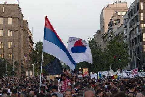 Protest in Belgrade with a walk. Stock Photos