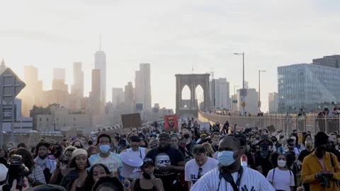 Protest BLM crossing Brooklyn bridge ,against police brutality, violence  Stock Footage 155816184