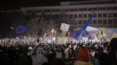 Protest in a Central and Eastern European city: Slovakia 2025 Video stock 309048515