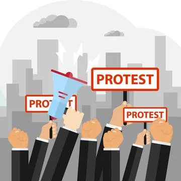 Protest, the concept of protest, the hand raised in protest. Stock Illustration