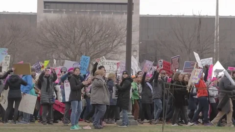 Protest Crowd Marching On The Mall - Womens March DC Stock Footage 81257498
