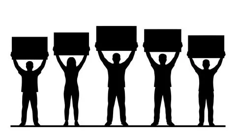 Protest crowd silhouettes holding blank signs for activism posters Stock Illustration