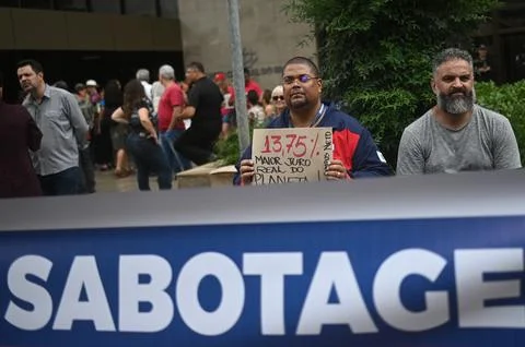 Protest demanding the reduction of the basic interest rate in Brasilia, Brazil - Stock Photos
