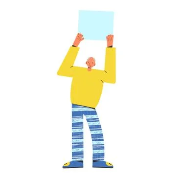 Protest. Elderly man standing and holding placard isolated on white backgroun Stock Illustration