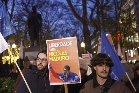 Protest 'End US military aggression against Venezuela' in Lisbon, Portugal - 05  Stock Photos