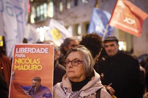 Protest 'End US military aggression against Venezuela' in Lisbon, Portugal - 05  Stock Photos