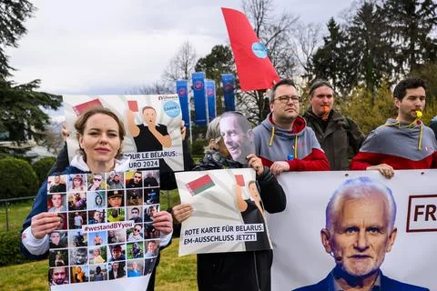 Protest to exclude Belarus from the next 2024 UEFA European Football Championshi Stock Photos