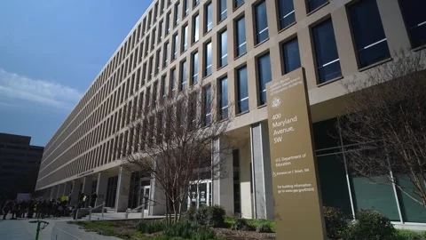 Protest by Fired Workers at US Department of Education in Washington DC Stock Footage 305521890