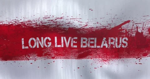Protest flag of Belarus with the motto: "Long live Belarus ". The bloody flag of Stock-Footage 141507504