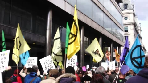Protest Flags - XR Protest - 9th April 2022 Stock Footage 186992182
