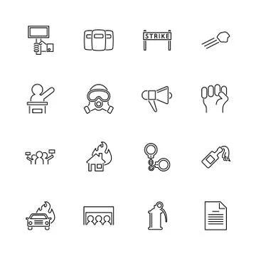 Protest - Flat Vector line Icons Stock Illustration