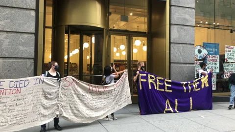 Protest free them all in front of amazon book store :NYC NY USA :10/02/2020 Stock Footage 140473360