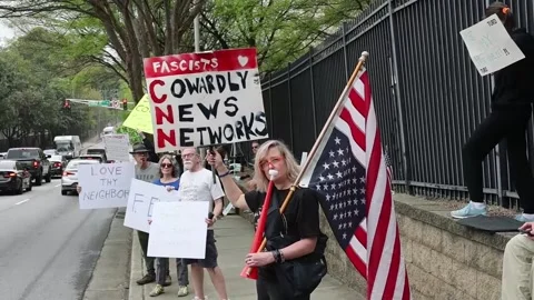 Protest in front of CNN's headquarters in Atlanta, ATLANTA, US - 30 Mar 2025 Stock Footage 305411931