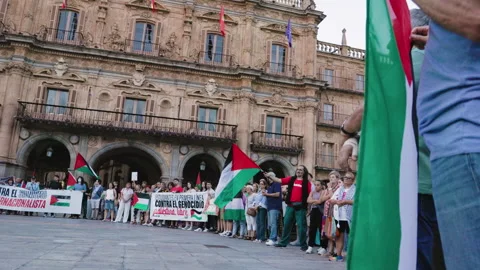 Protest in front  condemns Israel for genocide in Gaza Stock Footage 317343129