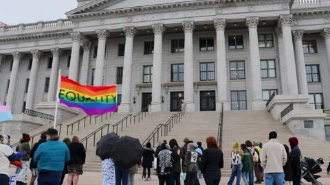Protest group outside state capital - center shot Stock Footage 238961647