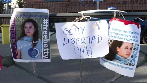 Protest held outside Moroccan consulate in Madrid in support of activist Betty L Stock Footage 342642925