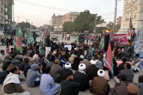 Protest in Hyderabad against deteriorating security situation and unrest in Para 스톡 사진