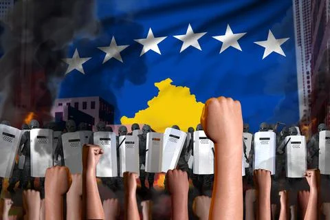 Protest in Kosovo on flag Stock Illustration