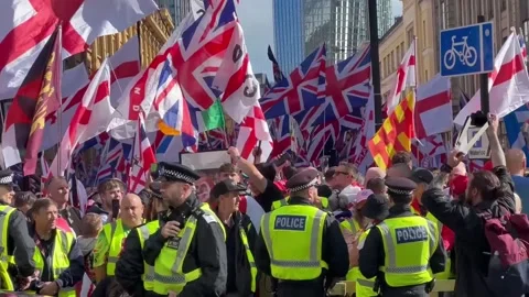 Protest in London against migration under the slogan "Unite the Kingdom", Londre Stock Footage 316980099