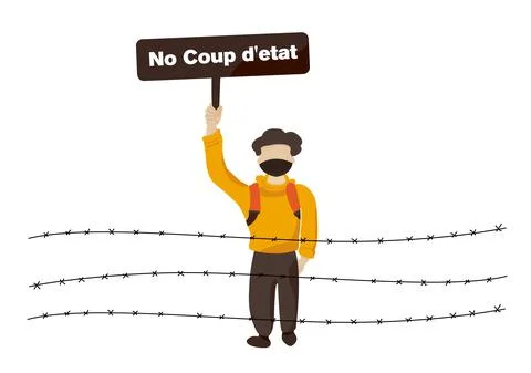 A protest man in barb line with no seize power sign vector on white background  Stock Illustration