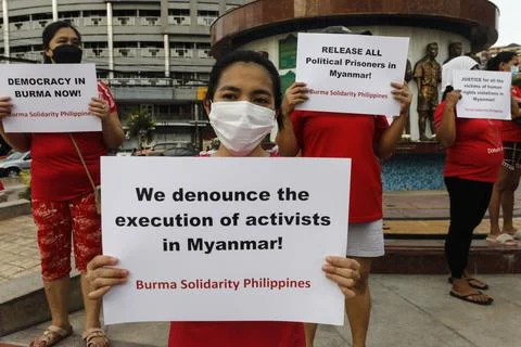 Protest in Manila denouncing execution of Myanmar pro-democracy leaders, Philipp Stock Photos