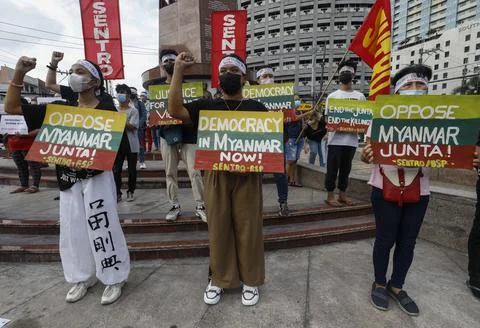 Protest in Manila denouncing execution of Myanmar pro-democracy leaders, Philipp Stock Photos