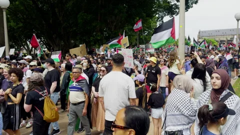 Protest March Against Palestinian War In Gaza Israel - Sydney Australia Stock Footage 274658404