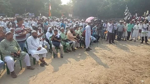 A protest meeting call on zamat e ulama Hind Stock Footage 253086059