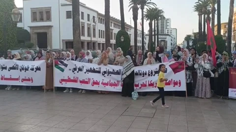 Protest in Morocco in support of Palestine, Rabat, MA - 12 Sep 2025 Stock Footage 316920788