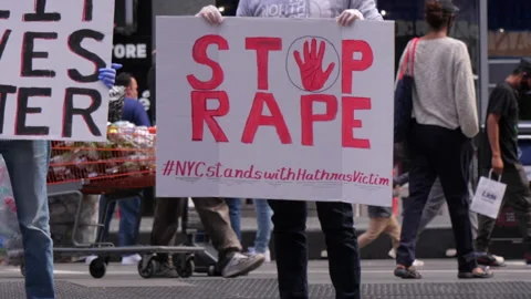 Protest no rape time square NYC 10-5-20 Stock Footage 140530882