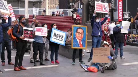 Protest no rape time square NYC 10-5-20 with sound  Stock Footage 140533279